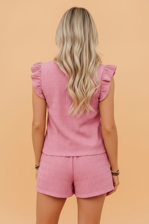 Solid Textured Square Neck Top & Shorts Set