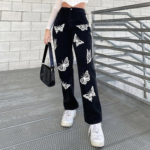 Women’s Wide-Leg Butterfly Jeans – Hot-Flower Vintage Statement Pants